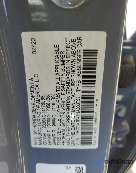 2022 Honda Accord Sport Se из США, поврежденный, VIN 1HGCV1F41NA033753